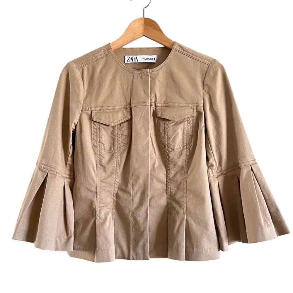 Zara Cropped Bell Sleeve Khaki Jacket